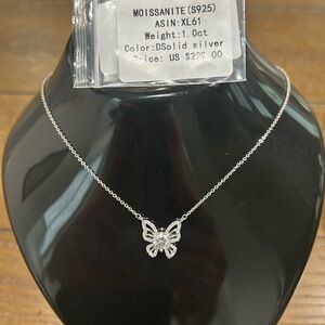 Moissanite Silver Butterfly Pendant Necklace